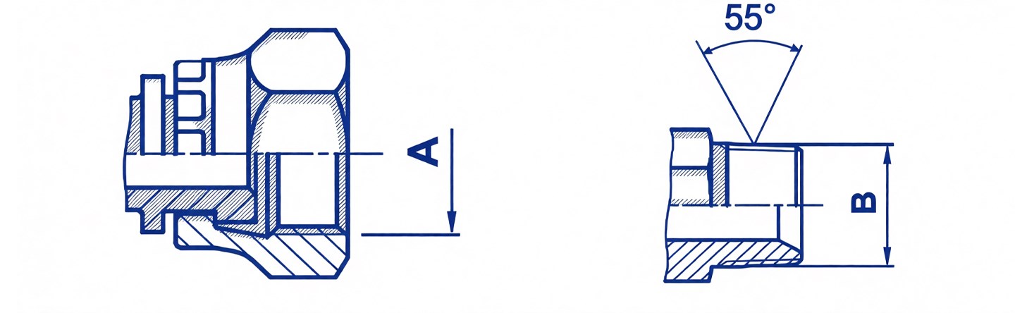 Стандарт BSPT (литера R) основан на классической конической резьбе, где сама резьба отвечает и за стяжку, и за герметичность.
