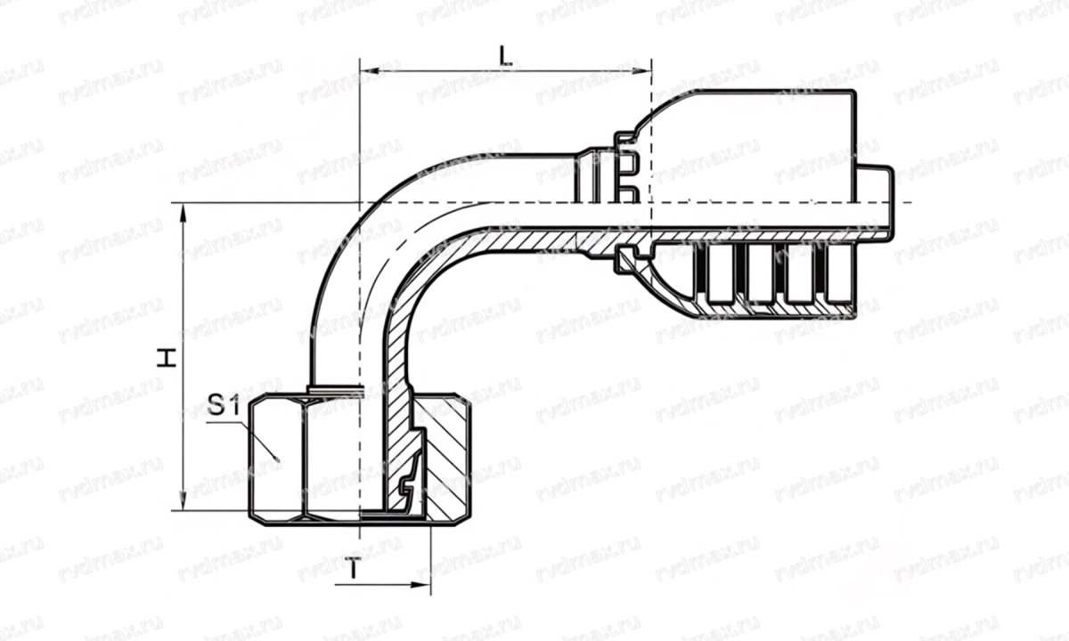 Metric Фитинг 90° метрический внутренний M52x2 DN38 DASH24 конус 24° (1)