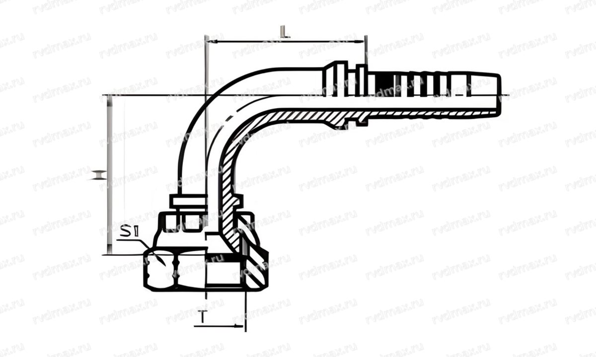 JIC Фитинг JIC 90° внутренний 9/16-18 UNF DN05 для трубы 8мм (1)